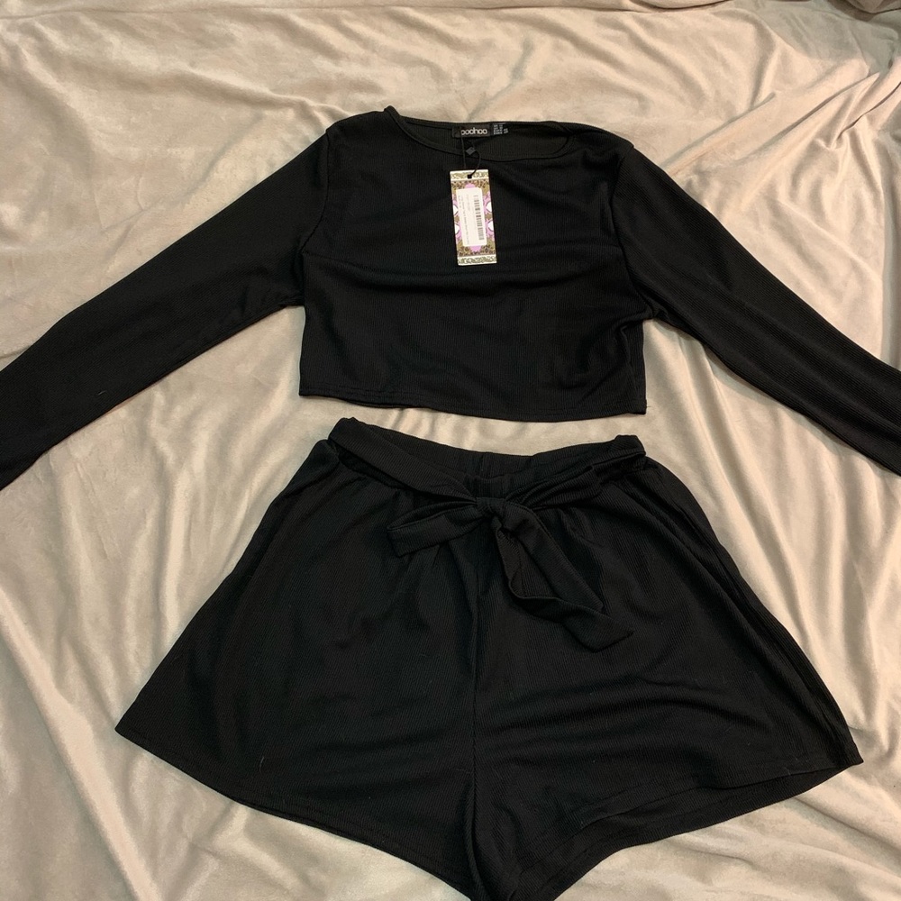 Long Sleeve Top & Belted Short Rib Co-Ord